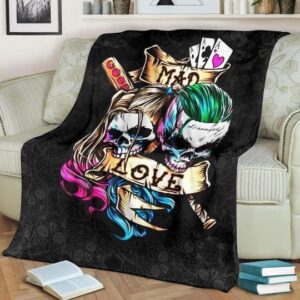 MAD LOVE SKULL HALEY QUINN AND JOKER FLEECE BLANKET GIFT FOR FAN