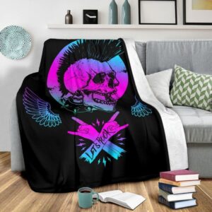 LET’S ROCK ON SKULL ROCK AND ROLL HAND SIGN FLEECE BLANKET