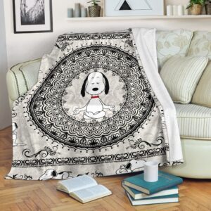 SNOOPY DOING YOGA BROCADE MOTIFS FLEECE BLANKET