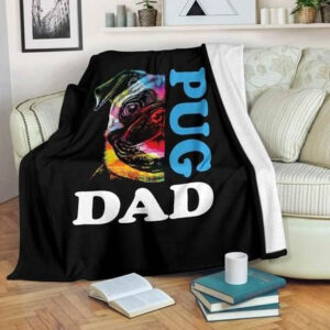 RAINBOW PUG DAD FLEECE BLANKET GIFT FOR FAN