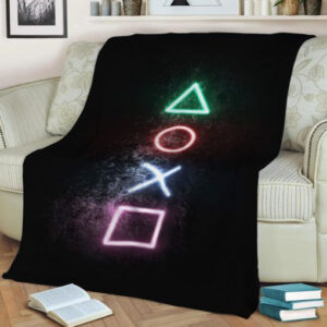 PLAYSTATION BUTTONS NEON FLEECE BLANKET GIFT FOR FAN