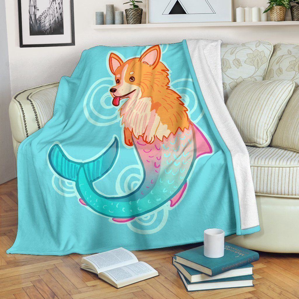 CORGI DOG FISH MERMAID FLEECE BLANKET GIFT FOR FAN CORGI DOG FISH MERMAID FLEECE BLANKET GIFT FOR FAN