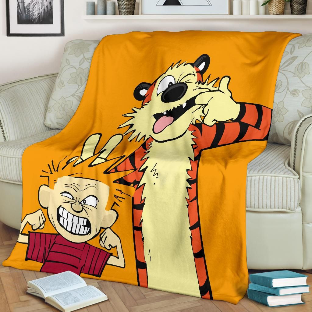 CALVIN AND HOBBES ORANGE FLEECE BLANKET GIFT FOR FAN CALVIN AND HOBBES ORANGE FLEECE BLANKET GIFT FOR FAN