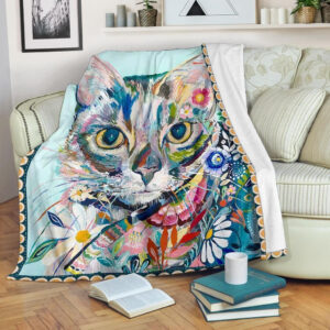 WATERCOLOR CAT FLEECE BLANKET GIFT FOR FAN
