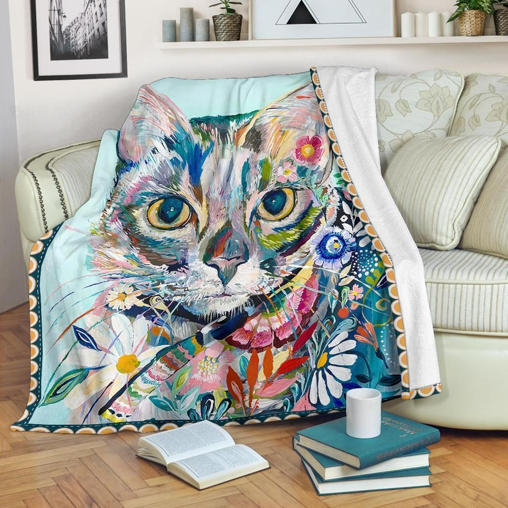 WATERCOLOR CAT FLEECE BLANKET GIFT FOR FAN WATERCOLOR CAT FLEECE BLANKET GIFT FOR FAN