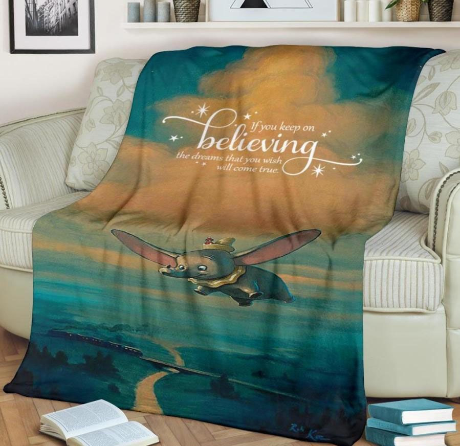 KEEP ON BELIEVING FLYING ELEPHANT DUMBO DISNEY BEST SELLER FLEECE BLANKET GIFT FOR FAN KEEP ON BELIEVING FLYING ELEPHANT DUMBO DISNEY BEST SELLER FLEECE BLANKET GIFT FOR FAN
