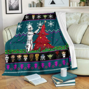STAR WARS BLUE CHRISTMAS FLEECE BLANKET GIFT FOR FAN