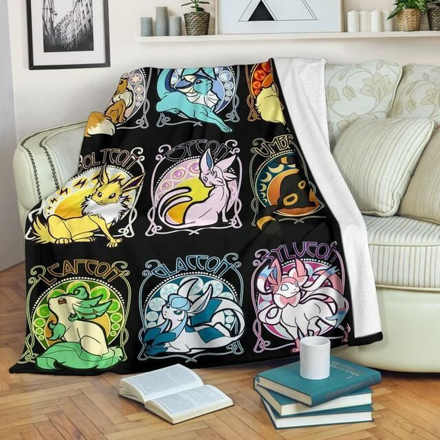 EEVEELUTIONS FLEECE BLANKET GIFT FOR FAN EEVEELUTIONS FLEECE BLANKET GIFT FOR FAN
