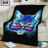 NEON CAT WITH SUNGLASSES FLEECE BLANKET GIFT FOR FAN