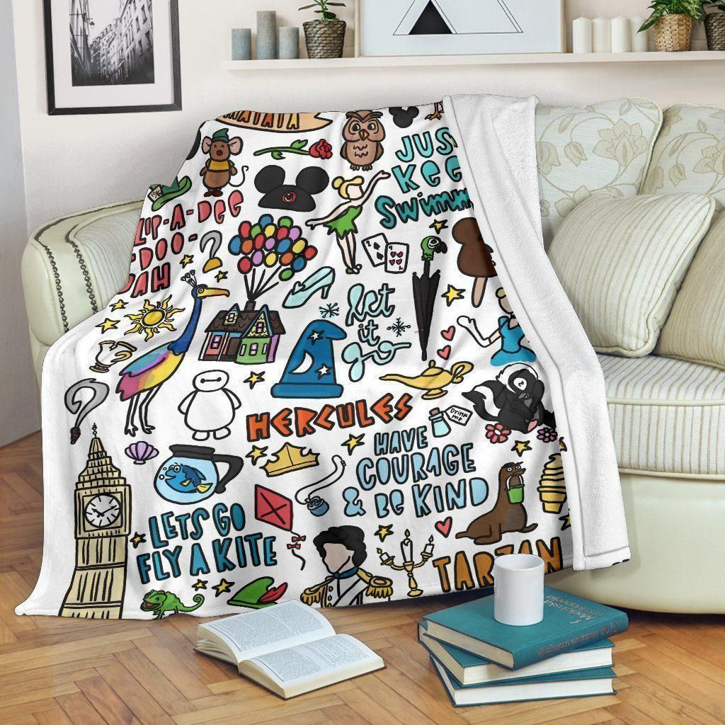 FUNNY DISNEY DOODLE FLEECE BLANKET GIFT FOR FAN FUNNY DISNEY DOODLE FLEECE BLANKET GIFT FOR FAN