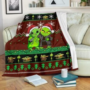 GRINCH AND BABY YODA CHRISTMAS FLEECE BLANKET GIFT FOR FAN