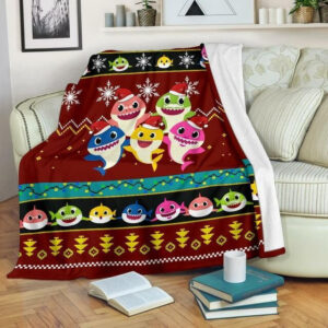 RED BABY SHARK CHRISTMAS FLEECE BLANKET GIFT FOR FAN