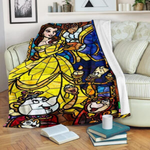BEAUTY AND THE BEAST STAINED GLASS GRAPHIC STYLE FLEECE BLANKET GIFT FOR FAN