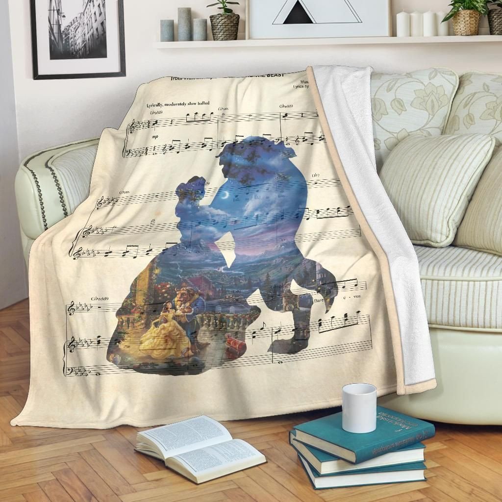 BEAUTY & THE BEAST SILHOUETTE MUSIC LYRIC FLEECE BLANKET GIFT FOR FAN BEAUTY & THE BEAST SILHOUETTE MUSIC LYRIC FLEECE BLANKET GIFT FOR FAN