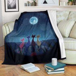 CATS UNDER MOONLIGHT FLEECE BLANKET GIFT FOR FAN