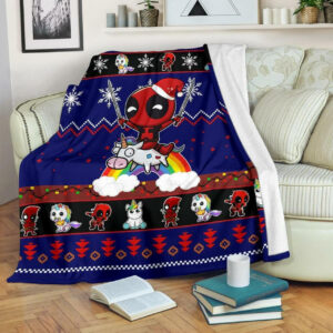 DEADPOOL UNICORN CHRISTMAS FLEECE BLANKET GIFT FOR FAN