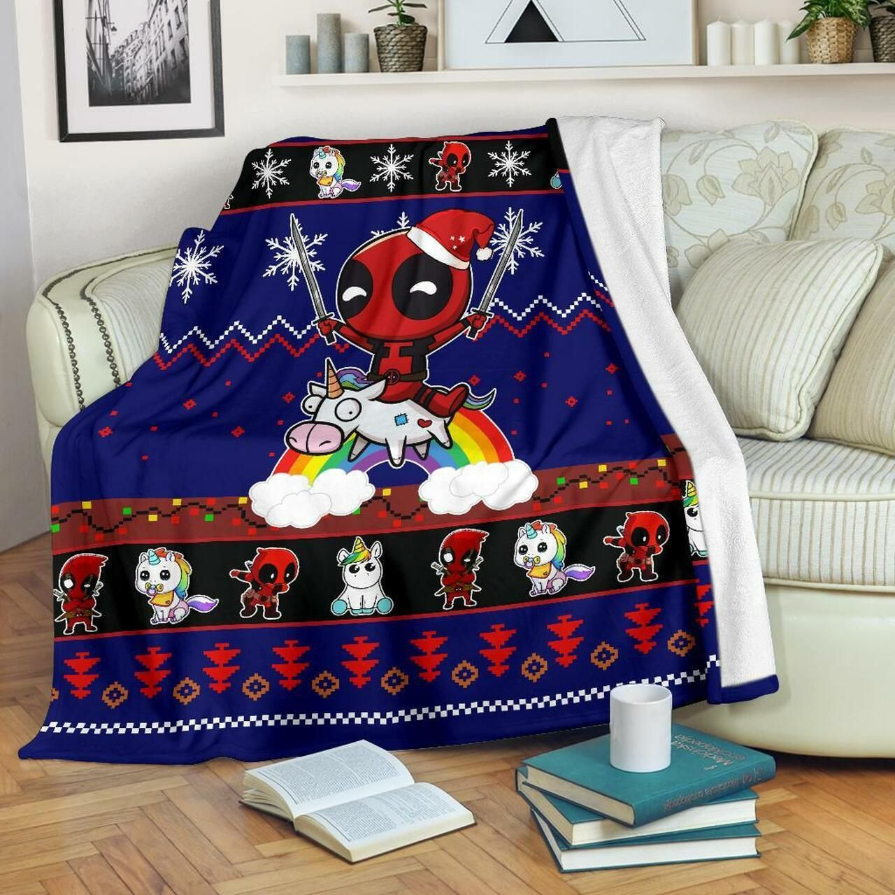 DEADPOOL UNICORN CHRISTMAS FLEECE BLANKET GIFT FOR FAN DEADPOOL UNICORN CHRISTMAS FLEECE BLANKET GIFT FOR FAN