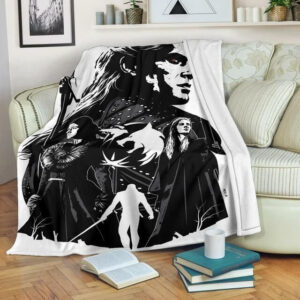 THE WITCHER ART BLACK AND WHITE FLEECE BLANKET GIFT FOR FAN