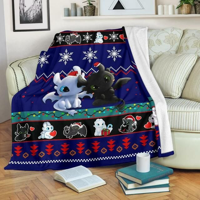 TOOTHLESS AND LIGHT FURY CHRISTMAS FLEECE BLANKET GIFT FOR FAN TOOTHLESS AND LIGHT FURY CHRISTMAS FLEECE BLANKET GIFT FOR FAN