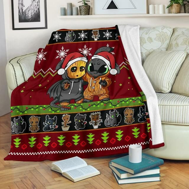 BABY GROOT TOOTHLESS CHRISTMAS FLEECE BLANKET GIFT FOR FAN BABY GROOT TOOTHLESS CHRISTMAS FLEECE BLANKET GIFT FOR FAN