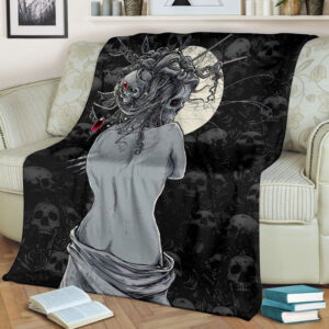 SKULL GIRL DEVIL UNDER THE MOON FLEECE BLANKET