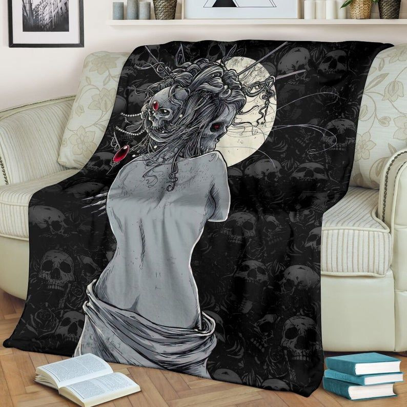 SKULL GIRL DEVIL UNDER THE MOON FLEECE BLANKET SKULL GIRL DEVIL UNDER THE MOON FLEECE BLANKET