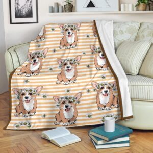 FLORAL PATTERN CORGI DOG LOVERS FLEECE BLANKET GIFT FOR FAN