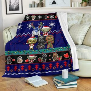 BLUE STAR WARS CHIBI CHRISTMAS FLEECE BLANKET GIFT FOR FAN