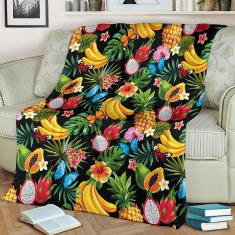 TROPICAL FRUITS AND FLORAL BEST SELLER FLEECE BLANKET GIFT FOR FAN TROPICAL FRUITS AND FLORAL BEST SELLER FLEECE BLANKET GIFT FOR FAN