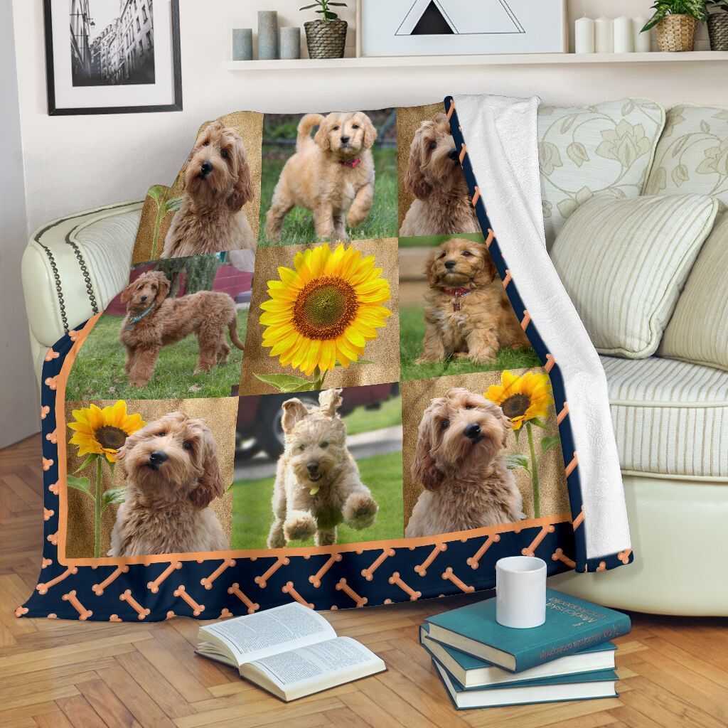 Cute Goldendoodle Doodle Sunflower Fleece Blanket Cute Goldendoodle Doodle Sunflower Fleece Blanket