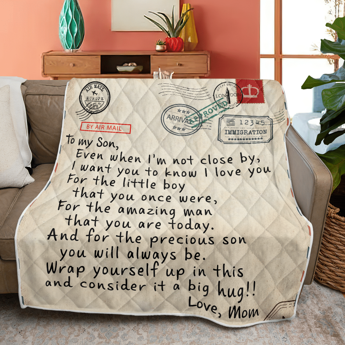 Airmail From Mom To My Son Quilt Blanket Airmail From Mom To My Son Quilt Blanket