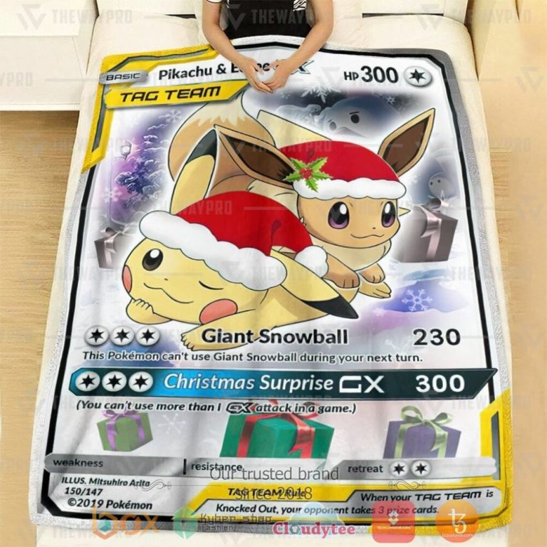 Anime-Pkm-Christmas-Eevee-And-Pikachu-Tag-Team-Gx-Custom-Soft-Blanket-1