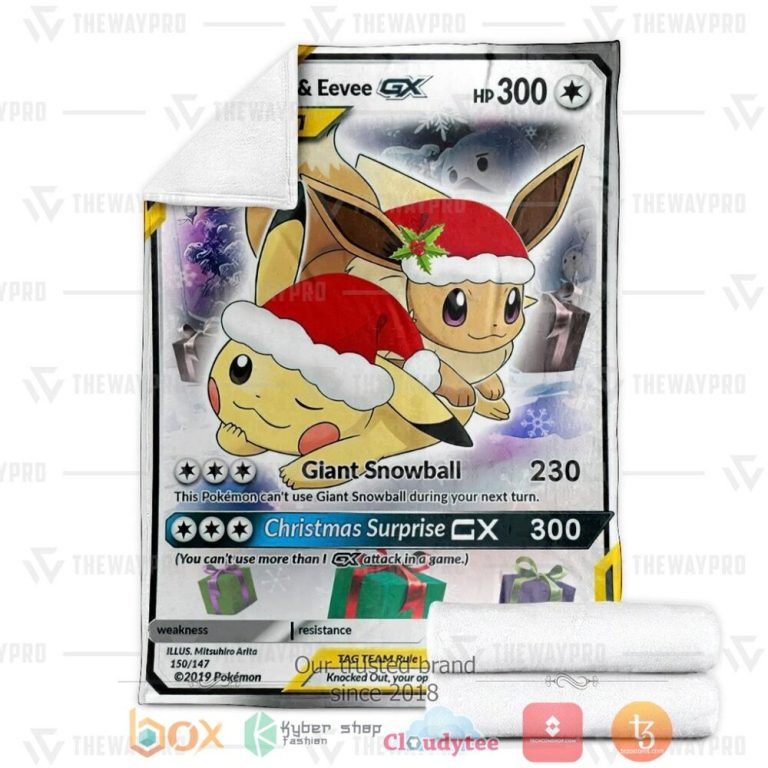 Anime-Pkm-Christmas-Eevee-And-Pikachu-Tag-Team-Gx-Custom-Soft-Blanket-2