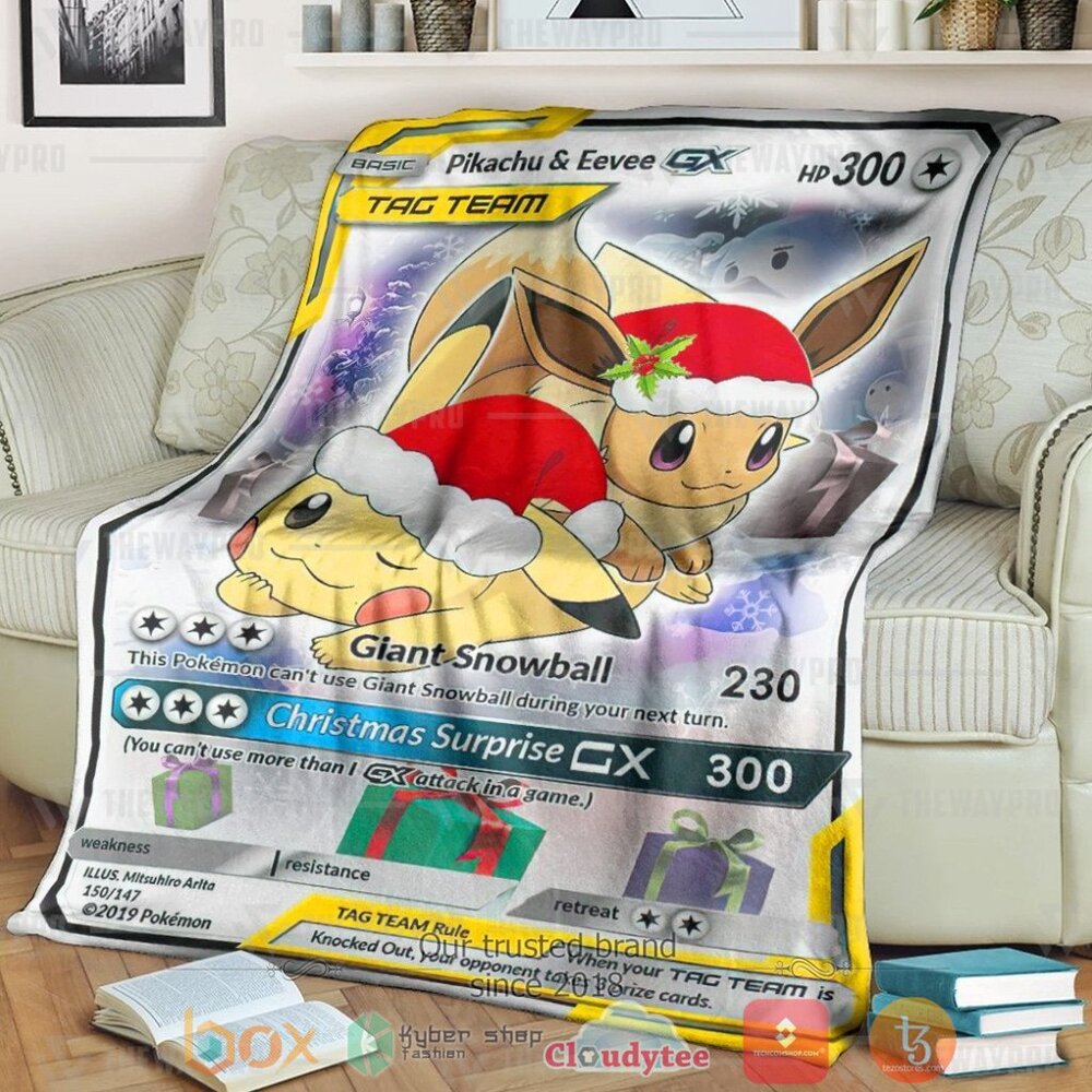 Anime Pkm Christmas Eevee And Pikachu Tag Team Gx Custom Soft Blanket Anime Pkm Christmas Eevee And Pikachu Tag Team Gx Custom Soft Blanket