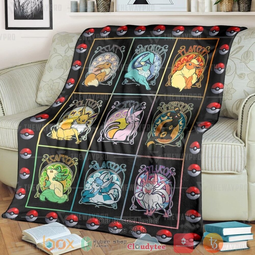 Anime Pkm Eevee Evolution Poke Ball Custom Soft Blanket Anime Pkm Eevee Evolution Poke Ball Custom Soft Blanket