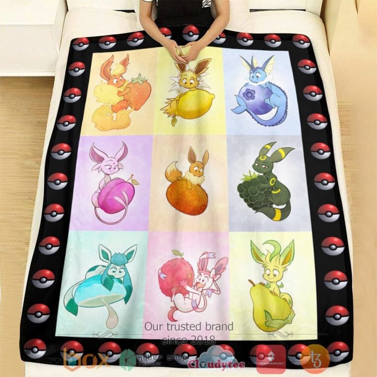 Anime-Pkm-Eeveelutions-And-Fruit-Custom-Soft-Blanket-1