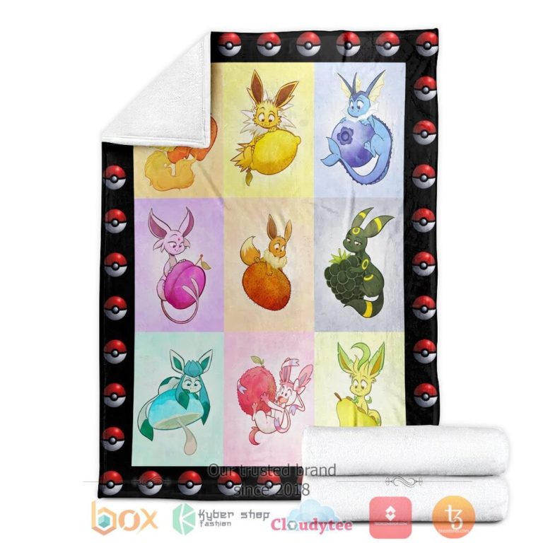 Anime-Pkm-Eeveelutions-And-Fruit-Custom-Soft-Blanket-2