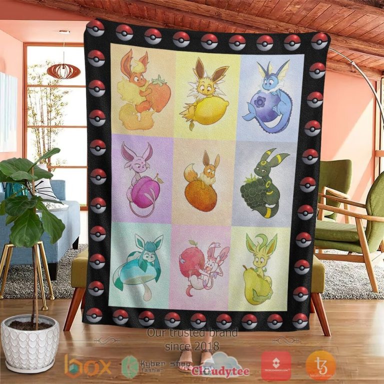 Anime-Pkm-Eeveelutions-And-Fruit-Custom-Soft-Blanket-3