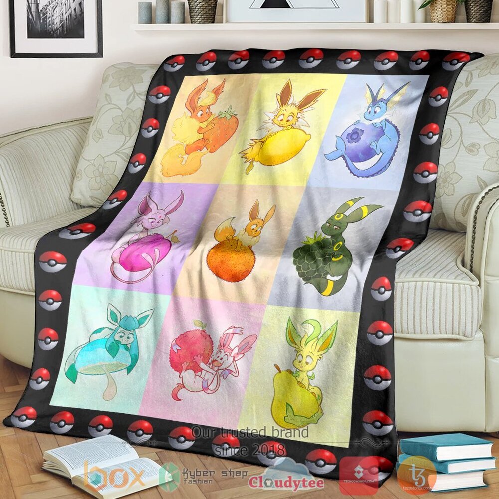 Anime Pkm Eeveelutions And Fruit Custom Soft Blanket Anime Pkm Eeveelutions And Fruit Custom Soft Blanket