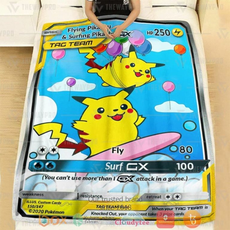 Anime-Pkm-Flying-And-Surfing-Pikachu-Tag-Team-Gx-Custom-Soft-Blanket-1
