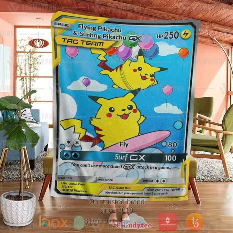 Anime-Pkm-Flying-And-Surfing-Pikachu-Tag-Team-Gx-Custom-Soft-Blanket-3