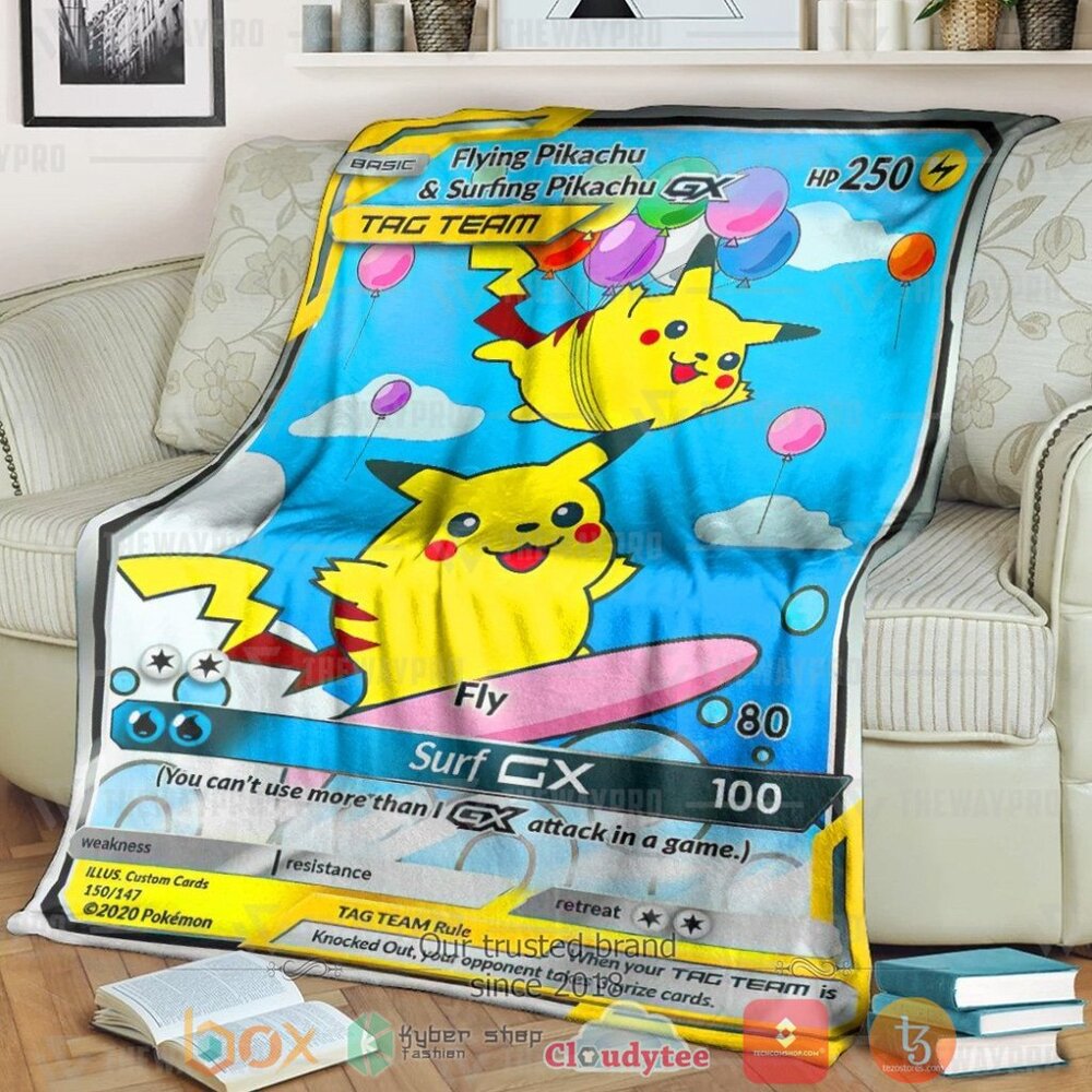 Anime Pkm Flying And Surfing Pikachu Tag Team Gx Custom Soft Blanket Anime Pkm Flying And Surfing Pikachu Tag Team Gx Custom Soft Blanket
