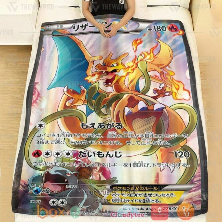 Anime-Pkm-Japanese-Charizard-Ex-Card-Custom-Soft-Blanket-1