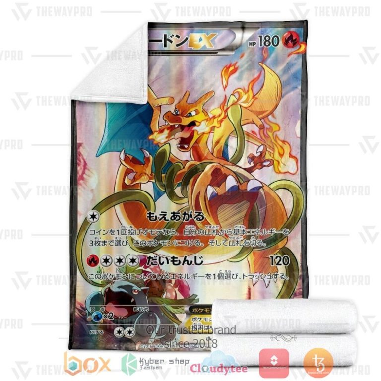 Anime-Pkm-Japanese-Charizard-Ex-Card-Custom-Soft-Blanket-2