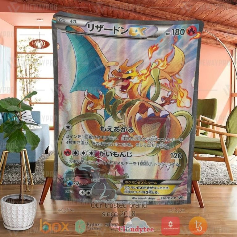 Anime-Pkm-Japanese-Charizard-Ex-Card-Custom-Soft-Blanket-3