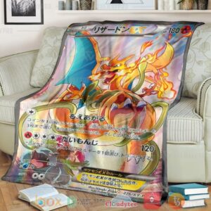 Anime Pkm Japanese Charizard Ex Card Custom Soft Blanket