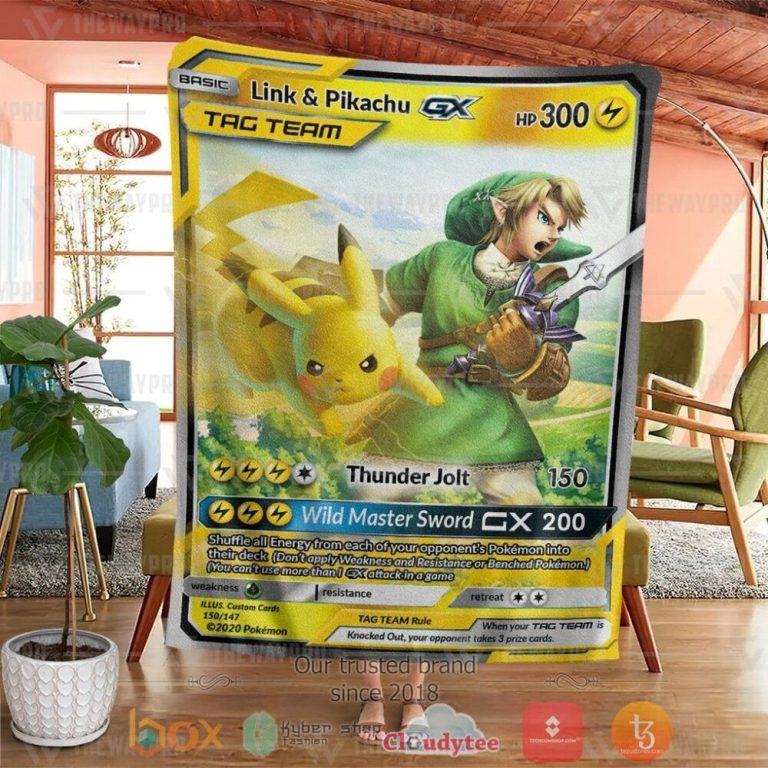 Anime-Pkm-Link-And-Pikachu-Tag-Team-Gx-Custom-Soft-Blanket-1
