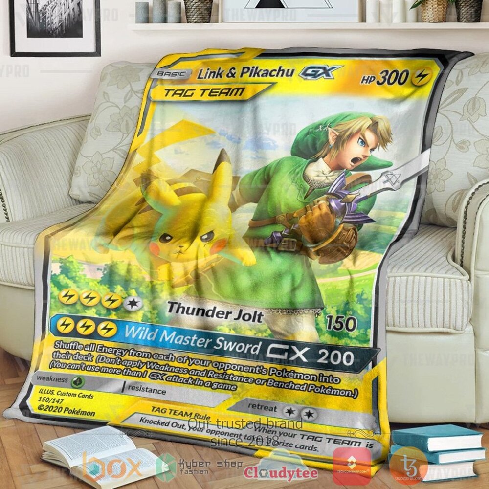 Anime Pkm Link And Pikachu Tag Team Gx Custom Soft Blanket Anime Pkm Link And Pikachu Tag Team Gx Custom Soft Blanket