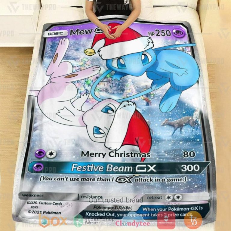 Anime-Pkm-New-Christmas-Mew-Gx-Custom-Soft-Blanket-1