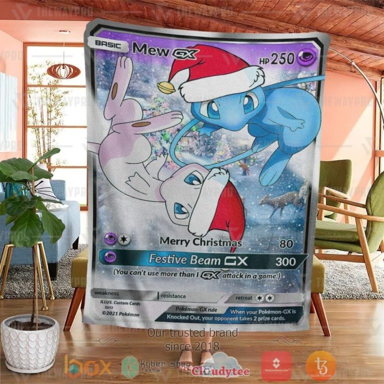 Anime-Pkm-New-Christmas-Mew-Gx-Custom-Soft-Blanket-3